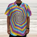 Colorful Spiral Illusion Print Textured Short Sleeve Shirt