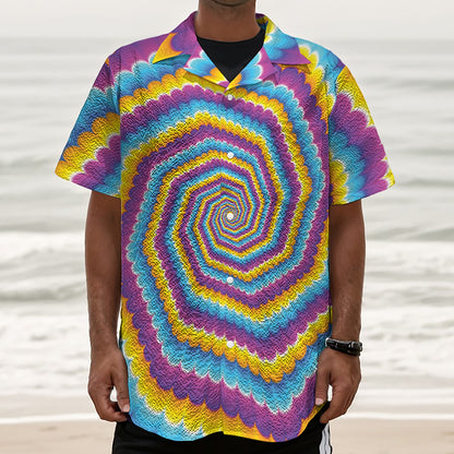 Colorful Spiral Illusion Print Textured Short Sleeve Shirt