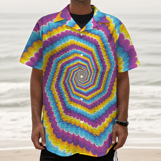 Colorful Spiral Illusion Print Textured Short Sleeve Shirt