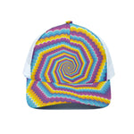 Colorful Spiral Illusion Print White Mesh Trucker Cap