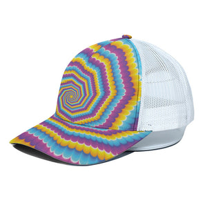 Colorful Spiral Illusion Print White Mesh Trucker Cap