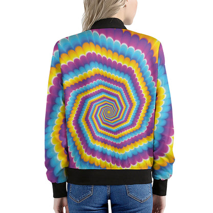 Colorful Spiral Illusion Print Women's Bomber Jacket