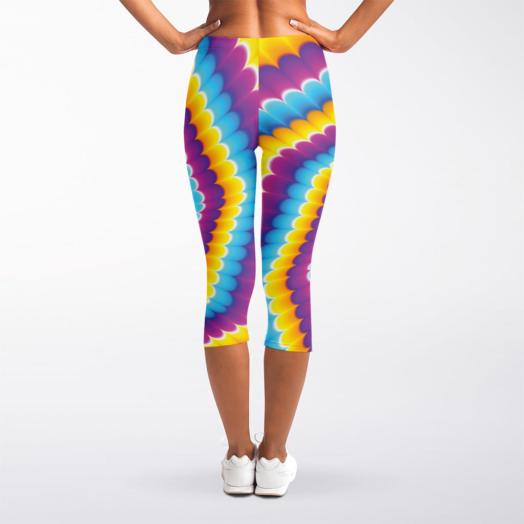 Colorful Spiral Illusion Print Women's Capri Leggings