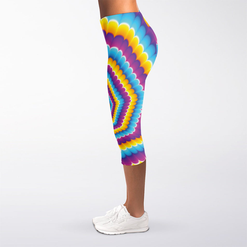 Colorful Spiral Illusion Print Women's Capri Leggings