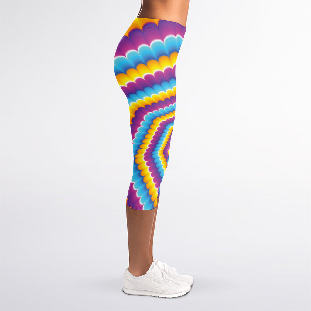 Colorful Spiral Illusion Print Women's Capri Leggings