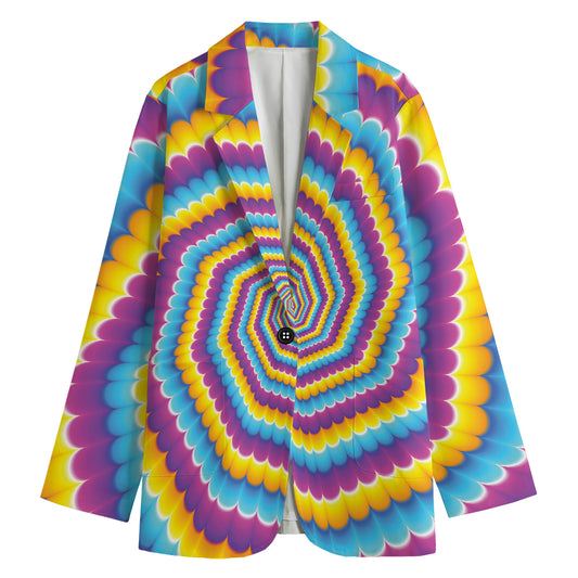 Colorful Spiral Illusion Print Women's Cotton Blazer