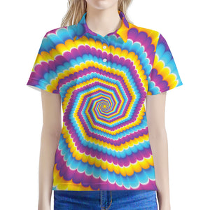 Colorful Spiral Illusion Print Women's Polo Shirt