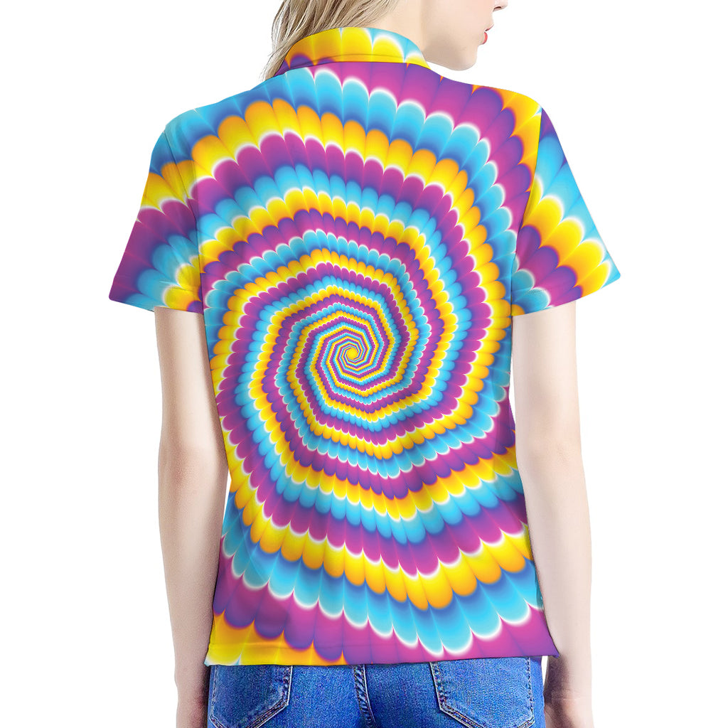 Colorful Spiral Illusion Print Women's Polo Shirt