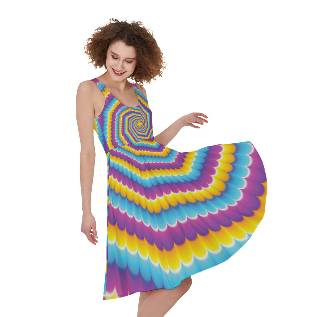 Colorful Spiral Illusion Print Women's Sleeveless Dress
