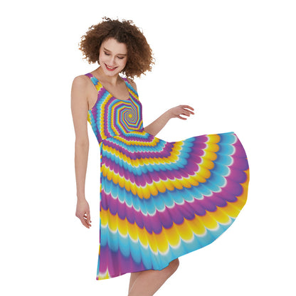 Colorful Spiral Illusion Print Women's Sleeveless Dress