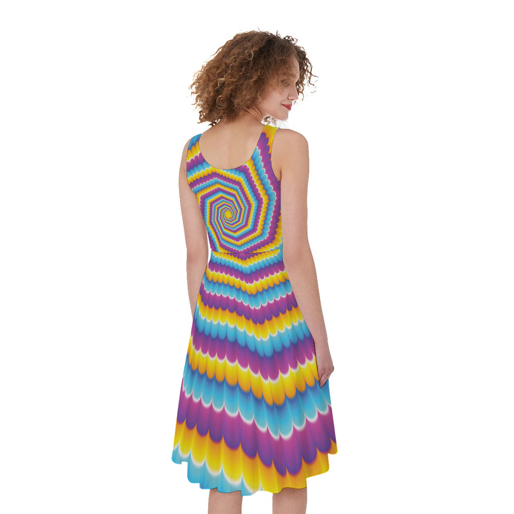 Colorful Spiral Illusion Print Women's Sleeveless Dress
