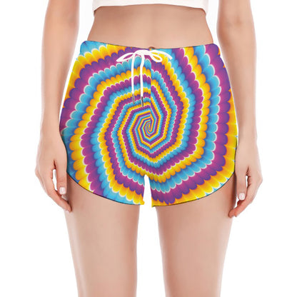Colorful Spiral Illusion Print Women's Split Running Shorts