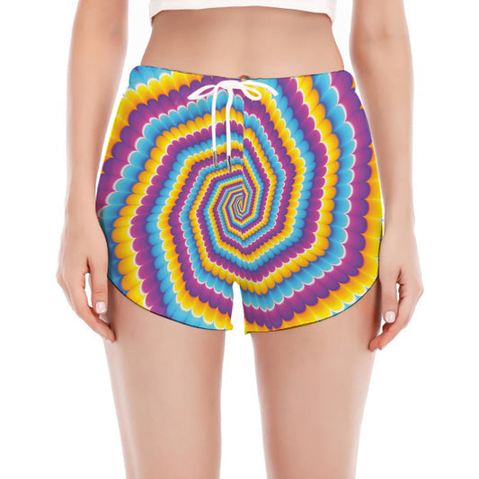 Colorful Spiral Illusion Print Women's Split Running Shorts