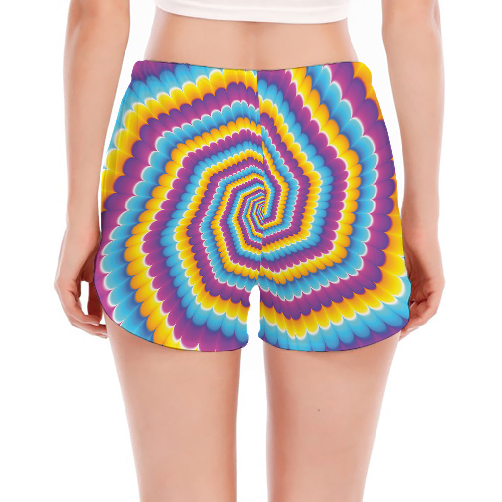 Colorful Spiral Illusion Print Women's Split Running Shorts
