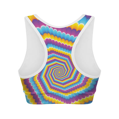 Colorful Spiral Illusion Print Women's Sports Bra