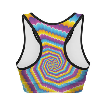 Colorful Spiral Illusion Print Women's Sports Bra