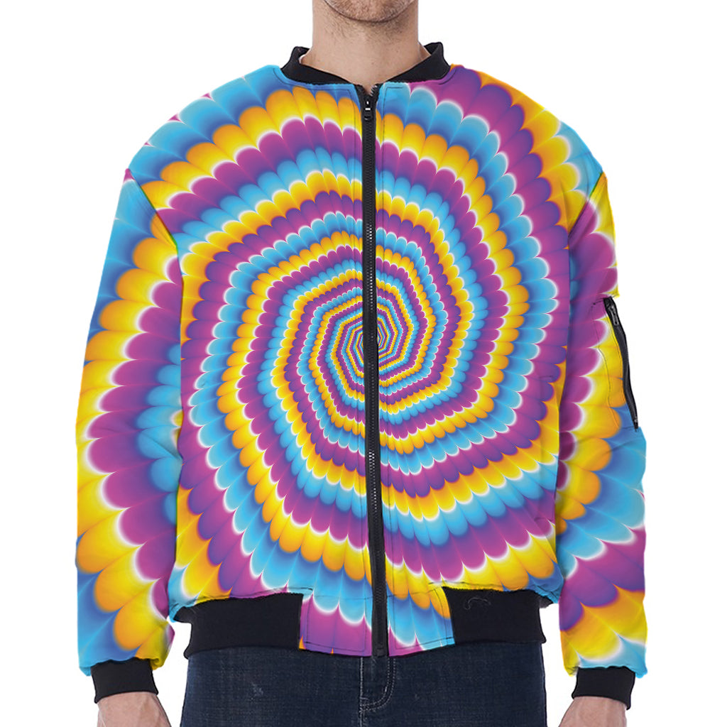 Colorful Spiral Illusion Print Zip Sleeve Bomber Jacket