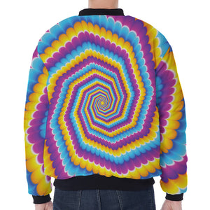 Colorful Spiral Illusion Print Zip Sleeve Bomber Jacket