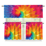 Colorful Spiral Tie Dye Print 3 Piece Kitchen Curtains