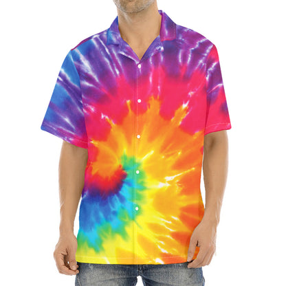 Colorful Spiral Tie Dye Print Aloha Shirt