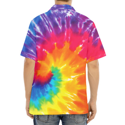 Colorful Spiral Tie Dye Print Aloha Shirt