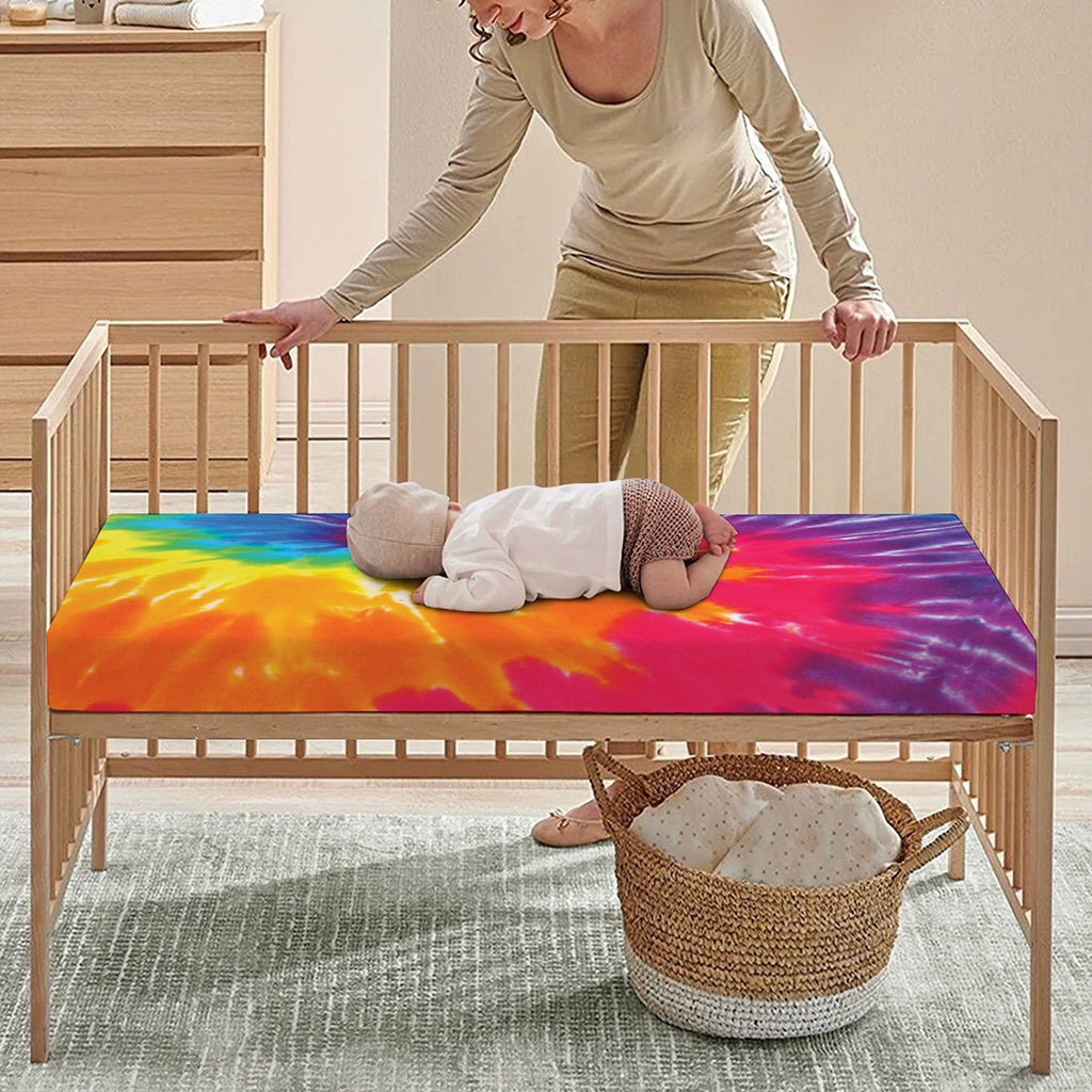 Colorful Spiral Tie Dye Print Baby Crib Sheet