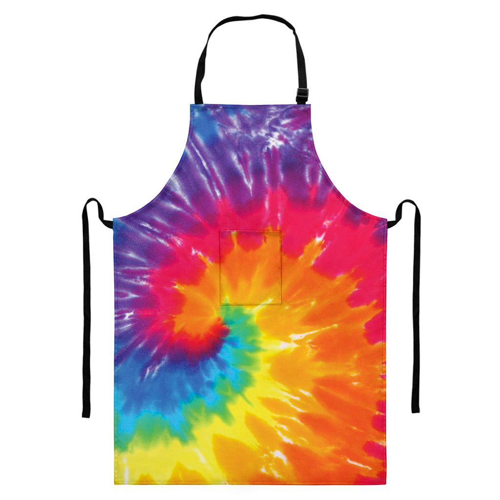 Colorful Spiral Tie Dye Print Bib Apron With Pocket