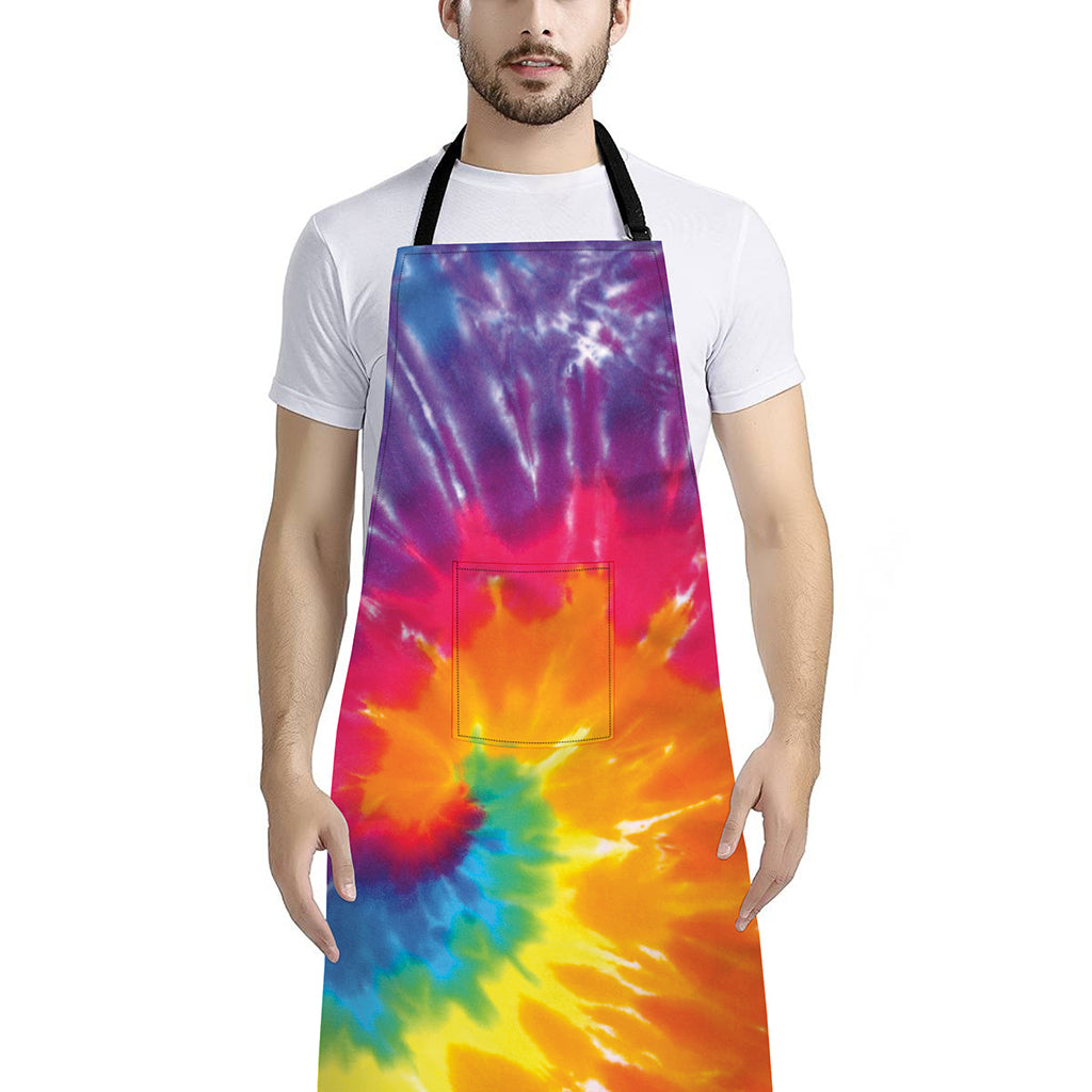 Colorful Spiral Tie Dye Print Bib Apron With Pocket