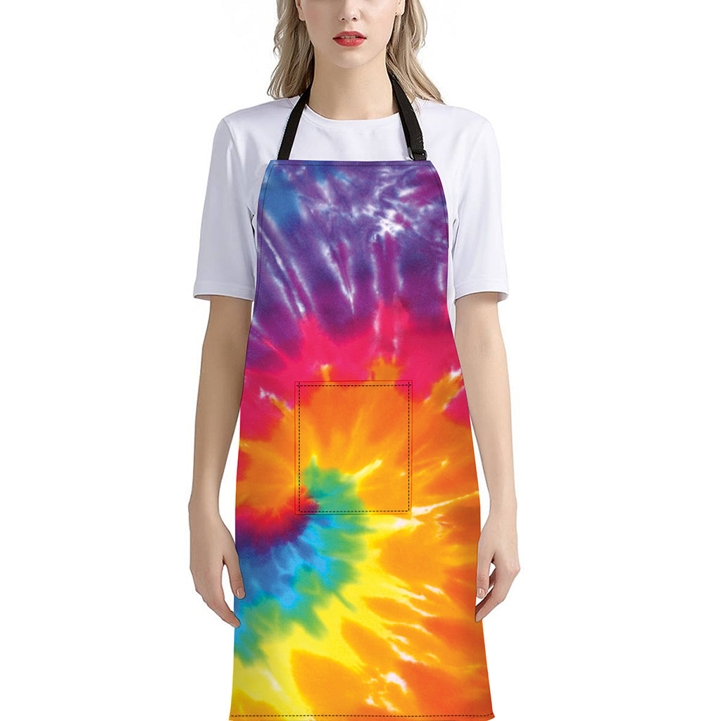 Colorful Spiral Tie Dye Print Bib Apron With Pocket