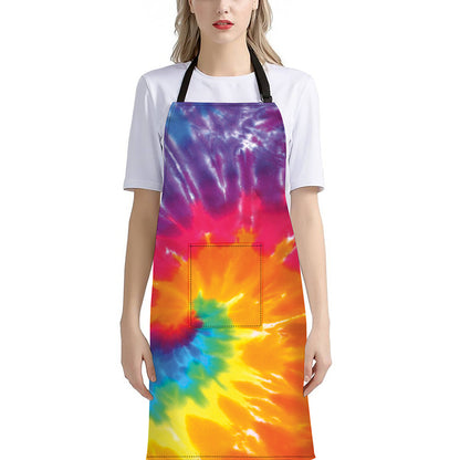 Colorful Spiral Tie Dye Print Bib Apron With Pocket