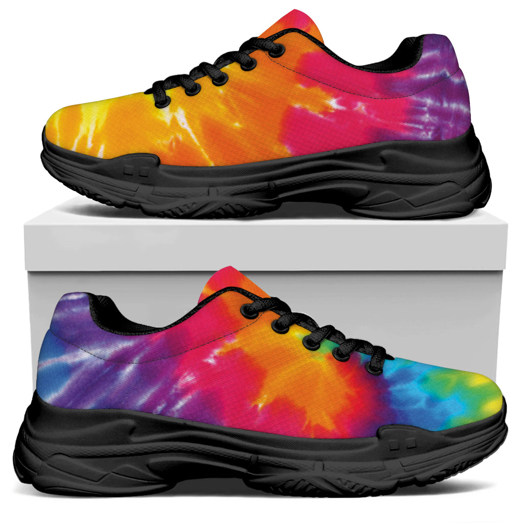 Colorful Spiral Tie Dye Print Black Chunky Shoes