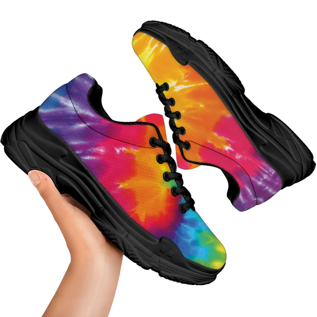Colorful Spiral Tie Dye Print Black Chunky Shoes