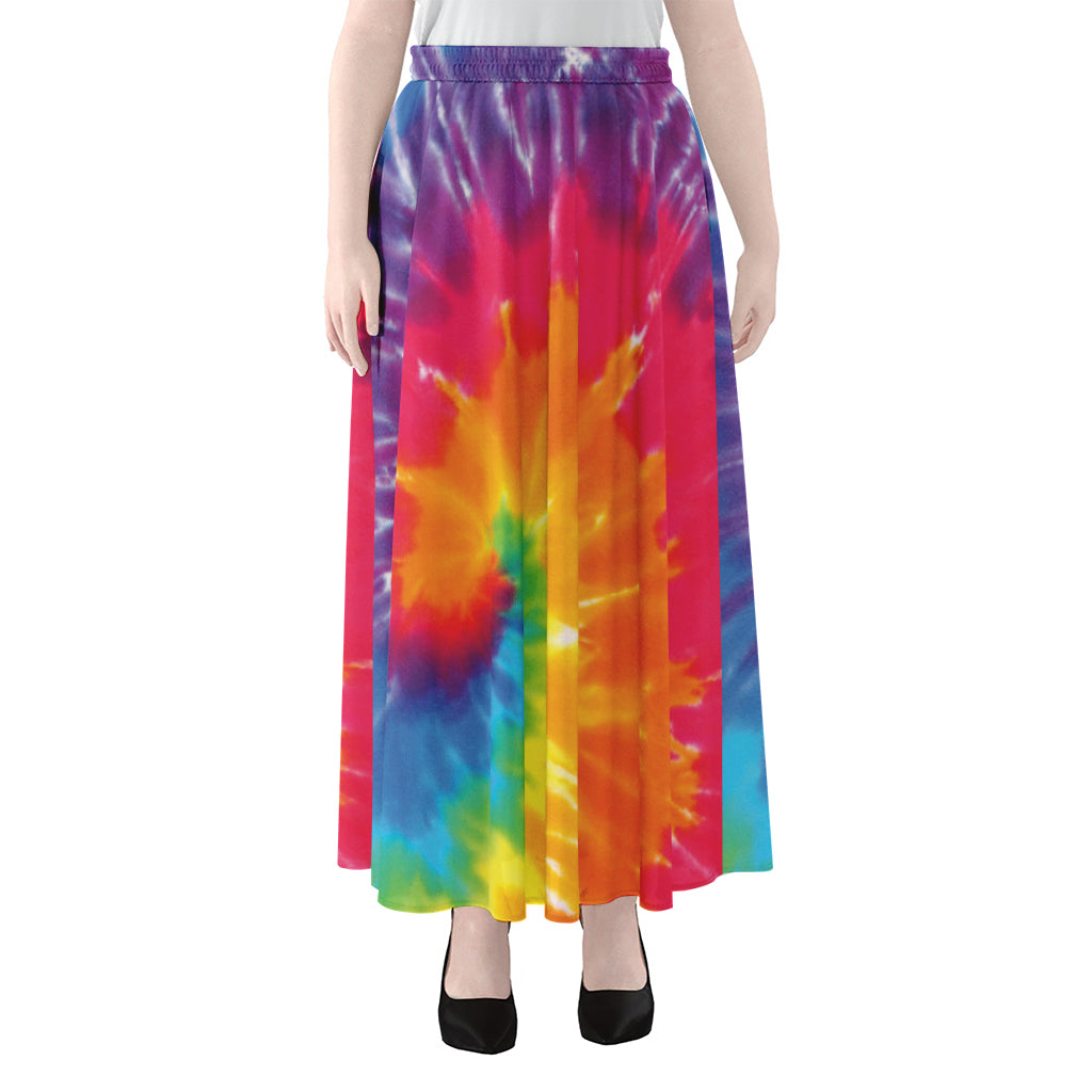 Colorful Spiral Tie Dye Print Chiffon Maxi Skirt