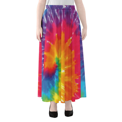 Colorful Spiral Tie Dye Print Chiffon Maxi Skirt