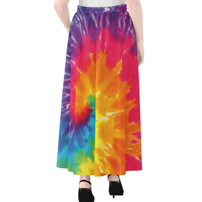 Colorful Spiral Tie Dye Print Chiffon Maxi Skirt