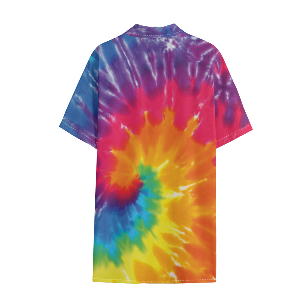 Colorful Spiral Tie Dye Print Cotton Hawaiian Shirt