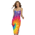 Colorful Spiral Tie Dye Print Cross Back Cami Dress