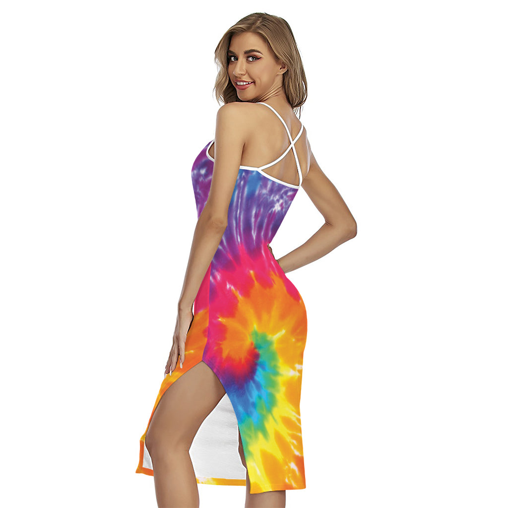 Colorful Spiral Tie Dye Print Cross Back Cami Dress
