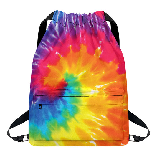 Colorful Spiral Tie Dye Print Drawstring Backpack