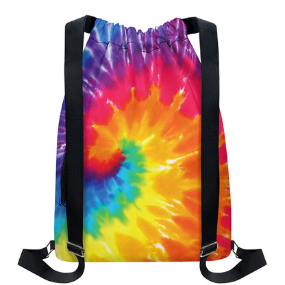Colorful Spiral Tie Dye Print Drawstring Backpack