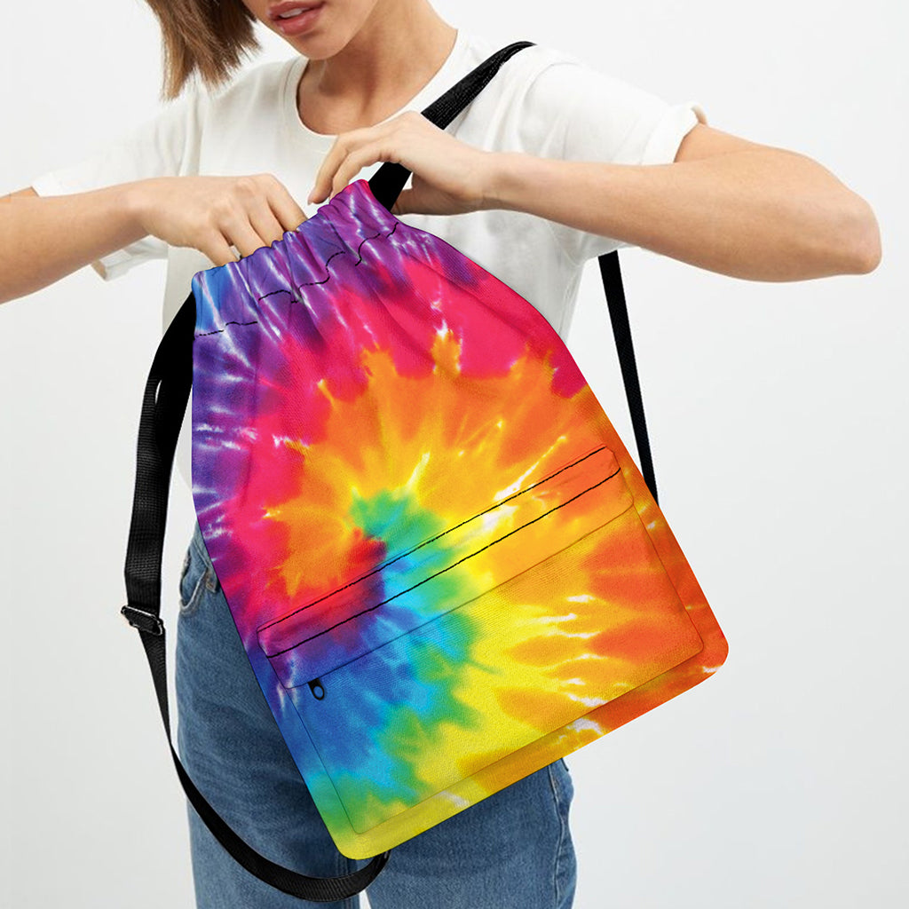 Colorful Spiral Tie Dye Print Drawstring Backpack