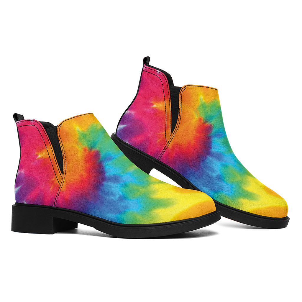 Colorful Spiral Tie Dye Print Flat Ankle Boots