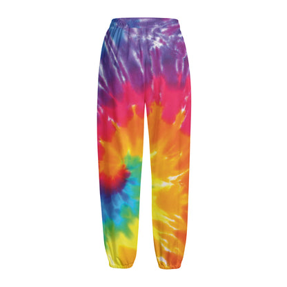 Colorful Spiral Tie Dye Print Fleece Lined Knit Pants
