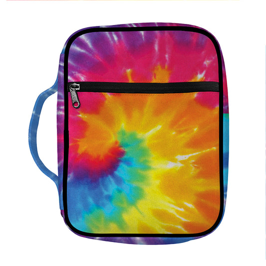 Colorful Spiral Tie Dye Print Front Pocket Bible Bag