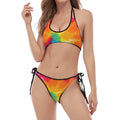 Colorful Spiral Tie Dye Print Halter Scoop Tie Side Bikini