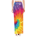 Colorful Spiral Tie Dye Print High Slit Maxi Skirt