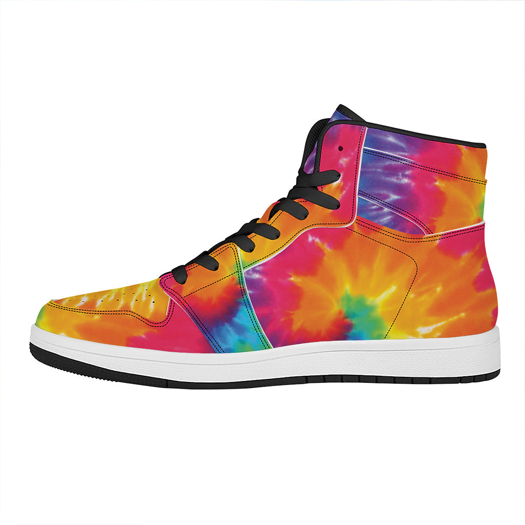Colorful Spiral Tie Dye Print High Top Leather Sneakers