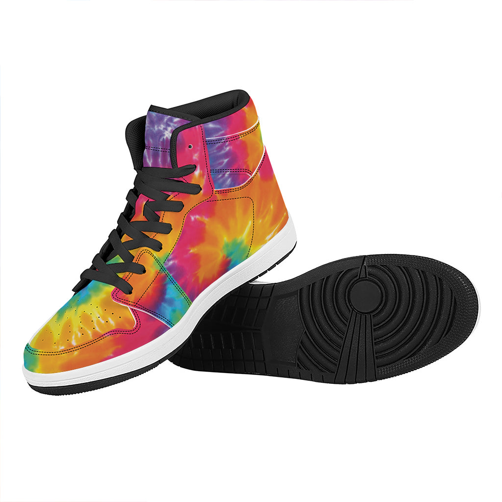 Colorful Spiral Tie Dye Print High Top Leather Sneakers