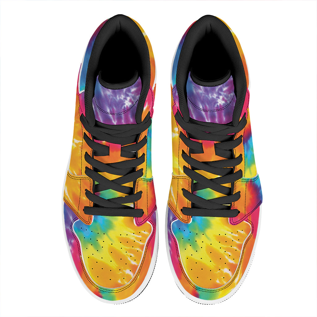 Colorful Spiral Tie Dye Print High Top Leather Sneakers
