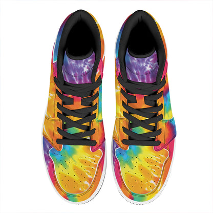 Colorful Spiral Tie Dye Print High Top Leather Sneakers